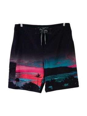 Nwot DIVISION Swim Trunks 38 Multicolor Graphic Drawstring Pocket